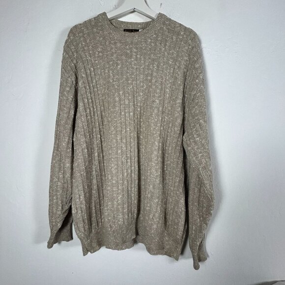 Patrick James Mens Sweater Large Beige Crewneck Pullover Knit Casual Lightweight - Picture 1 of 7